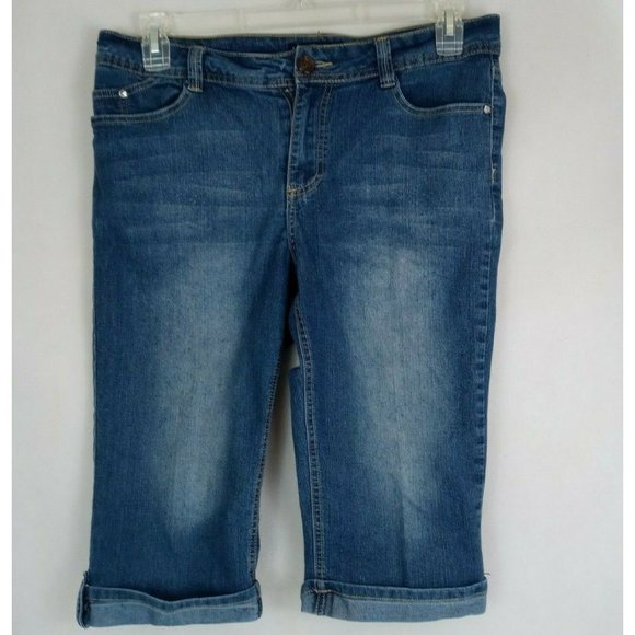 Blue Identity Jewelled Embroidered Whiskered Distressed Jean Shorts Size 12P - Picture 2 of 7